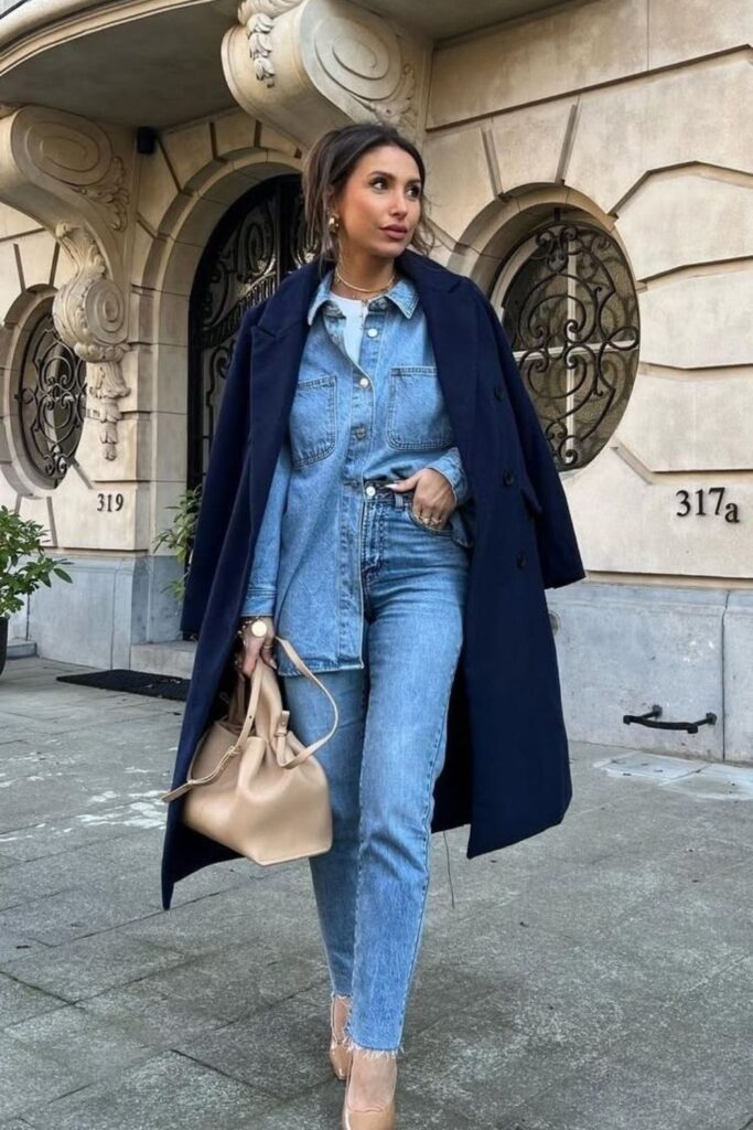 Denim on Denim Outfits Are Back and This List Proves It Was Never a Mistake layered navy professional