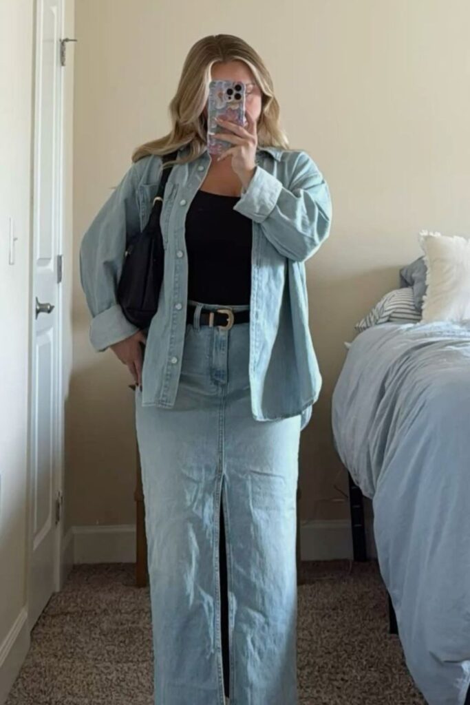 Denim on Denim Outfits Are Back and This List Proves It Was Never a Mistake maxi denim with jacket