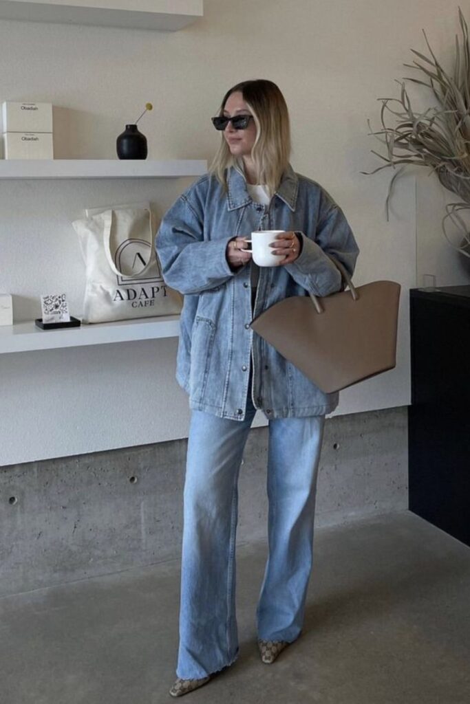 Denim on Denim Outfits Are Back and This List Proves It Was Never a Mistake oversized denim jacket over graphic tee
