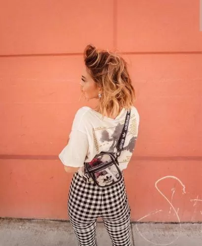 Messy Bun and Gingham Pants Combo