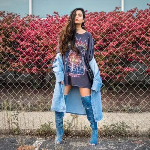 Layered Denim Jacket and Band Tee