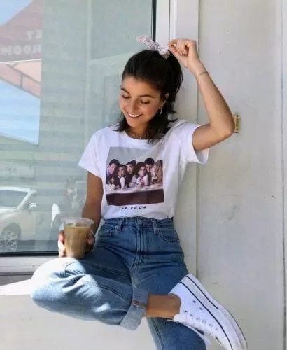 Classic Band Tee with High-Rise Jeans