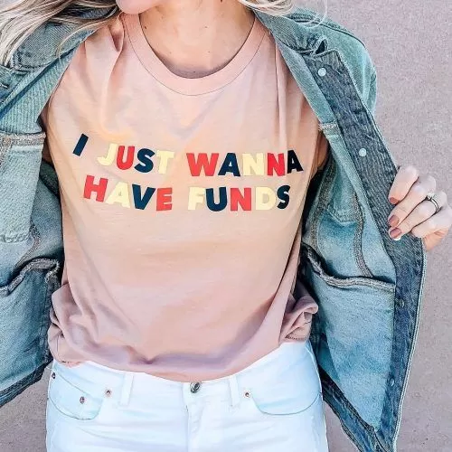 Colorful Slogan Tee with Denim Layers