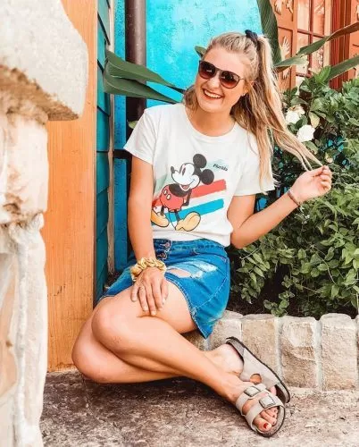 Mickey Tee with Denim Mini Skirt