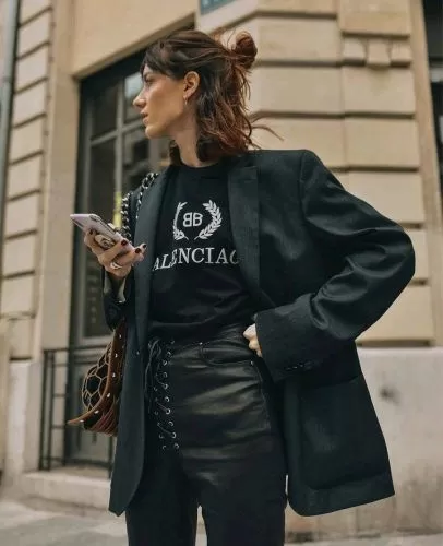 Designer Sweatshirt with Leather Skirt