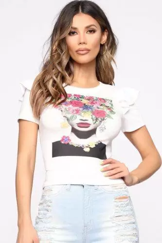 White Graphic Tee with Distressed Jeans