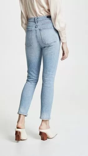 Light Blue Jeans with Block Heel Mules