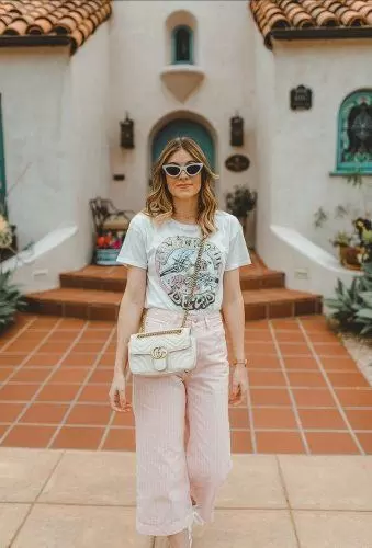 Vintage Band Tee with Wide-Leg Trousers