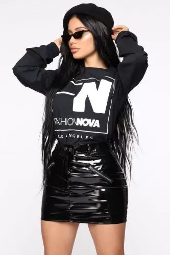 Graphic Tee with Patent Leather Skirt