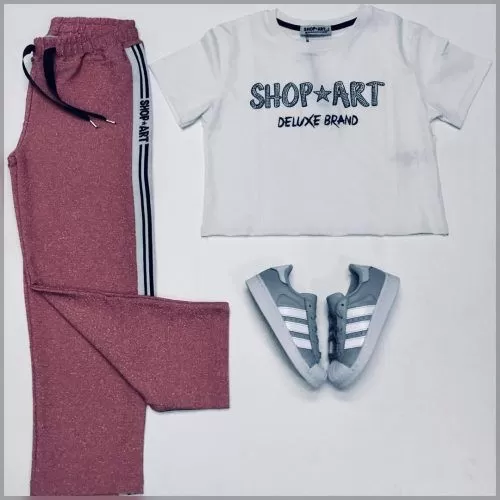 White Logo Tee with Burgundy Joggers