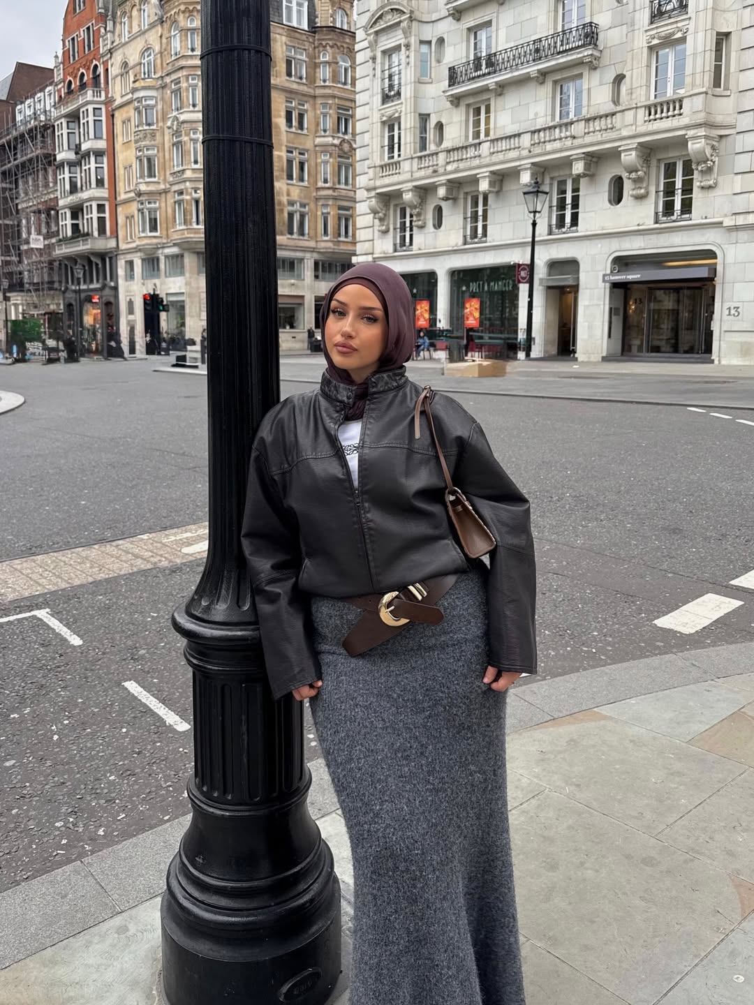 Leather Jacket and Maxi Skirt Street Style Look