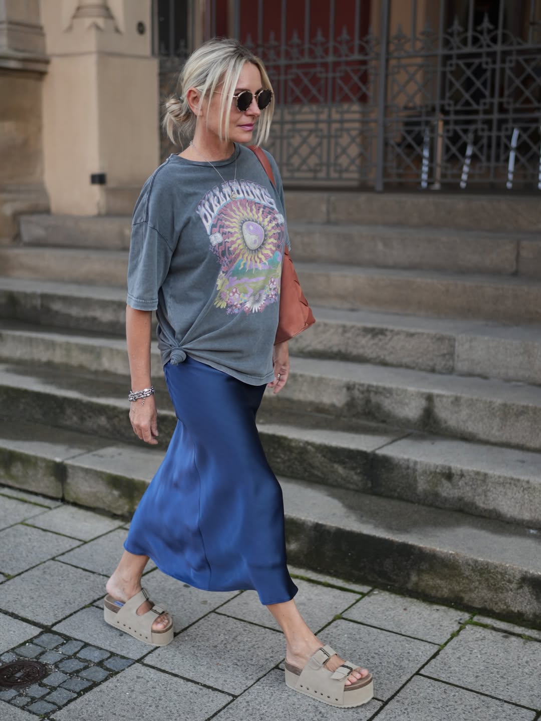 Vintage Band Tee With Silky Slip Skirt