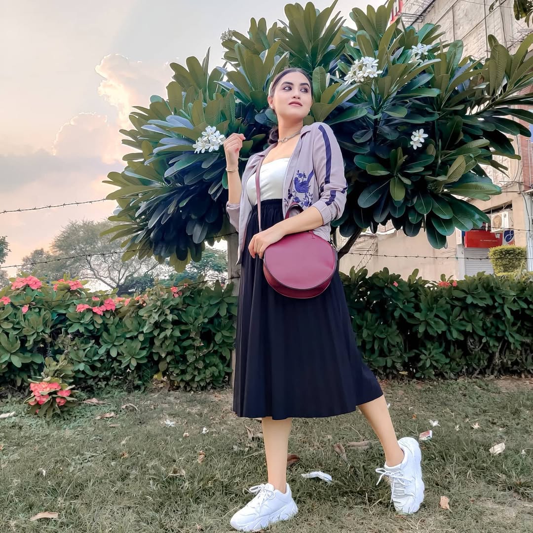 Black Midi Skirt With White Tube Top And Bomber Jacket
