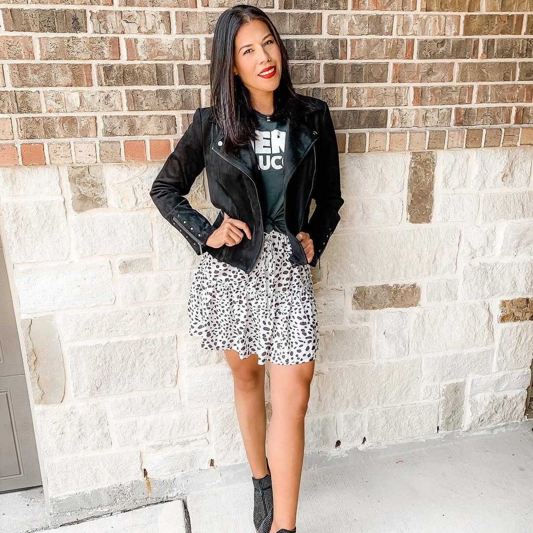 Leopard Print Mini Skirt And Moto Jacket Combo