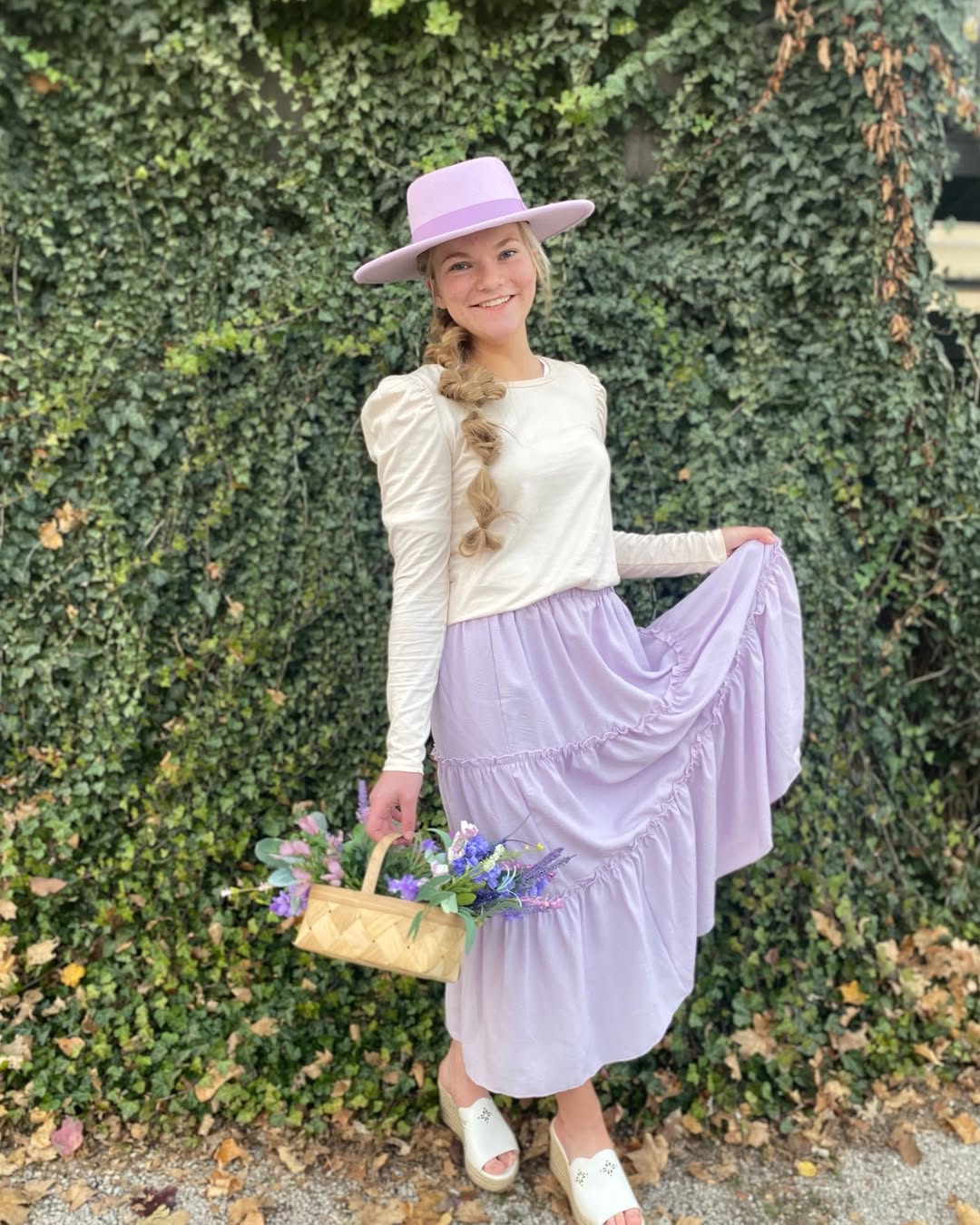 Lavender Tiered Maxi Skirt With Puff Sleeve Top