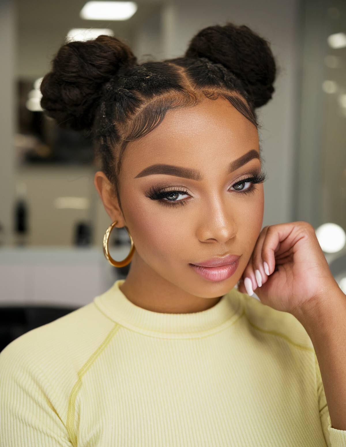 30+ Baddie Hair Looks That Turn Heads Instantly in 2026 Double bun hairstyle with sleek edges