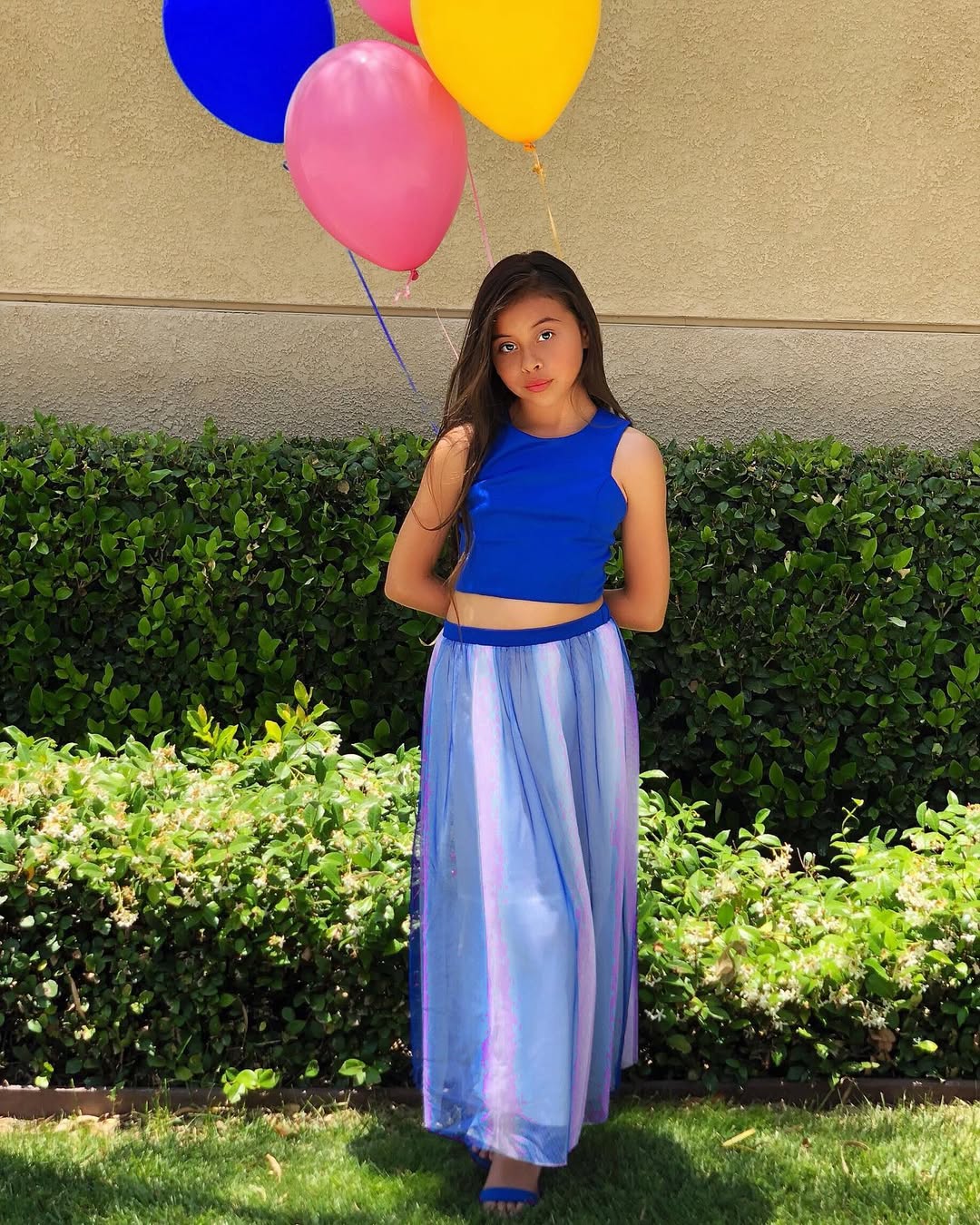 Bright Blue Crop Top With Iridescent Maxi Skirt
