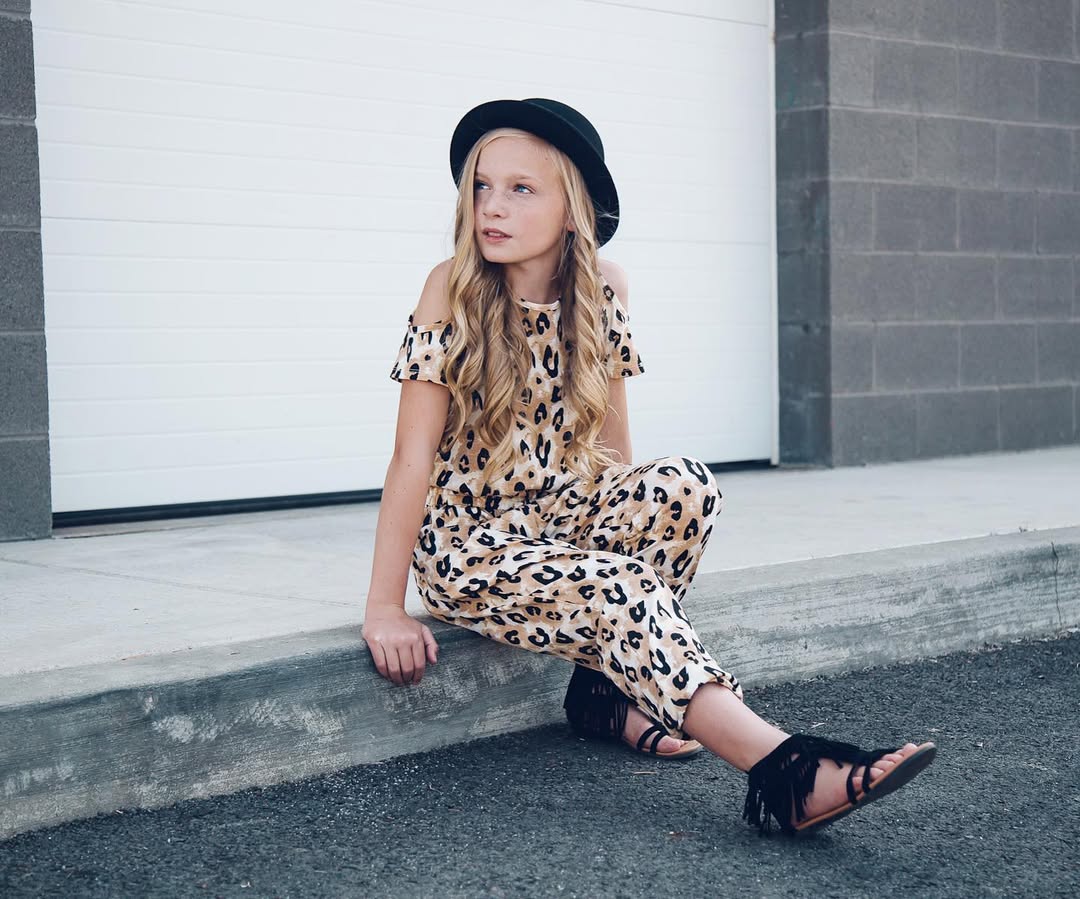 Leopard Print Cold Shoulder Jumpsuit With Black Fedora
