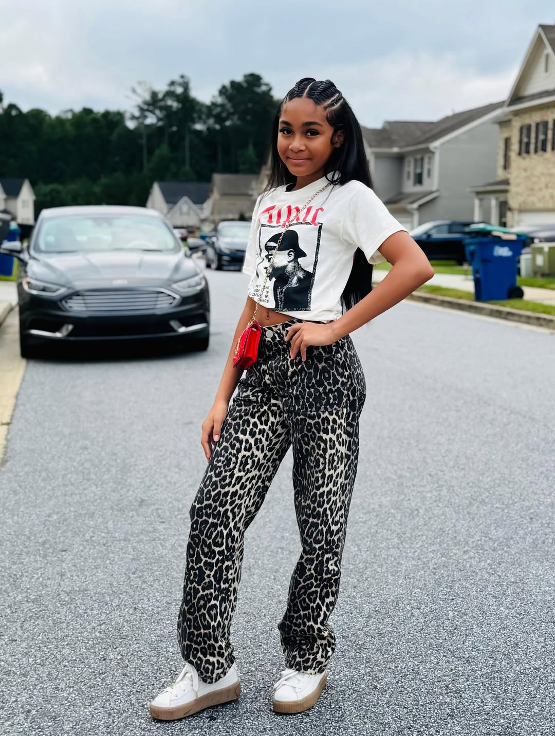 Graphic Tee And Leopard Print Trouser Combo