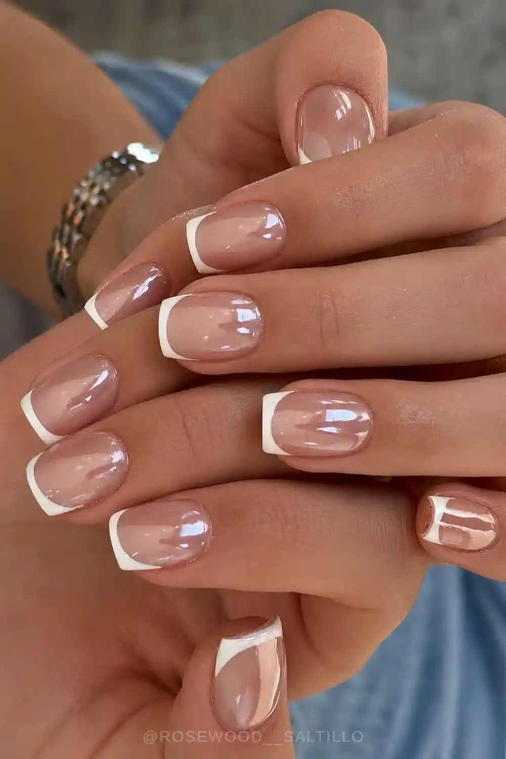 Chrome white micro French nails