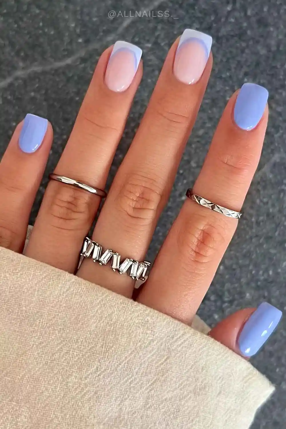 Sky blue mani with accent French tips