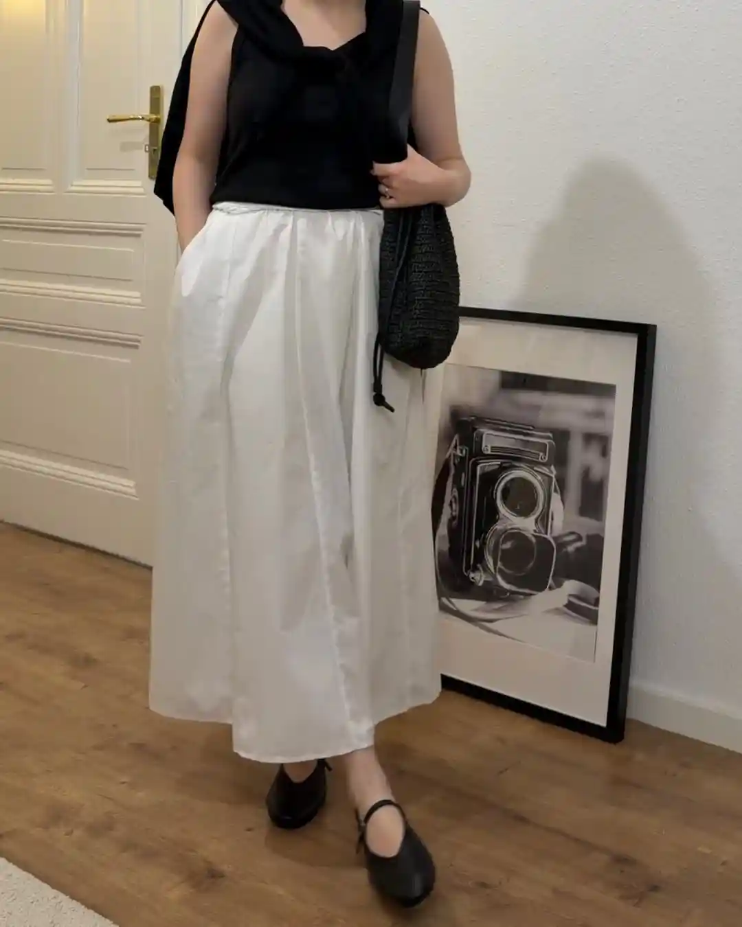 Chic Black Tank With Flowy White Midi Skirt Combo