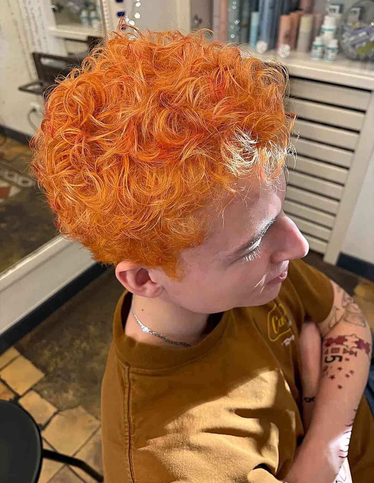 Vibrant Curly Textured Crop with Bold Orange Color