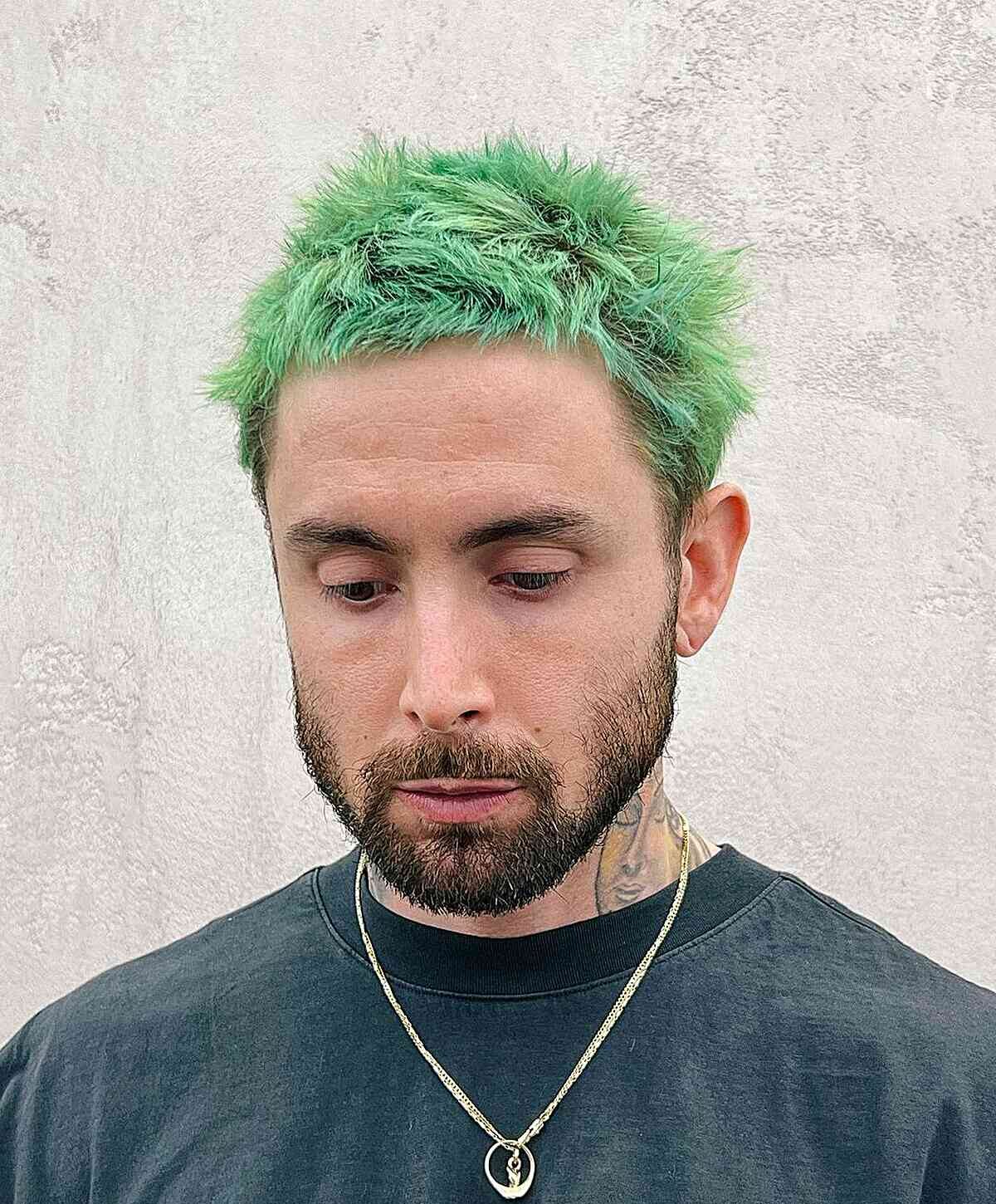 Textured Green Top Hair Color for Guys