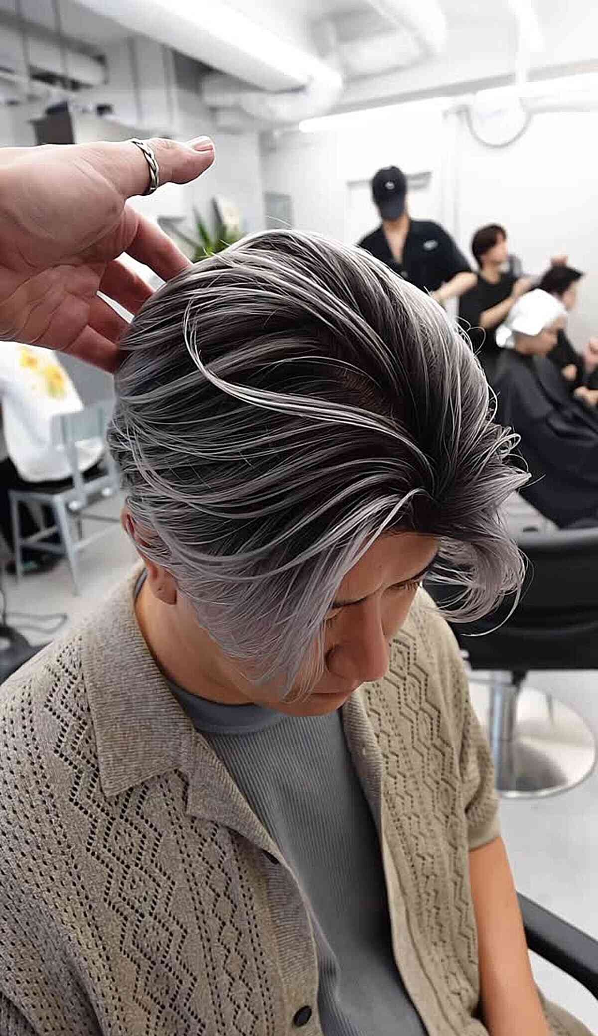 Modern Silver Textured Crop with Long Layers