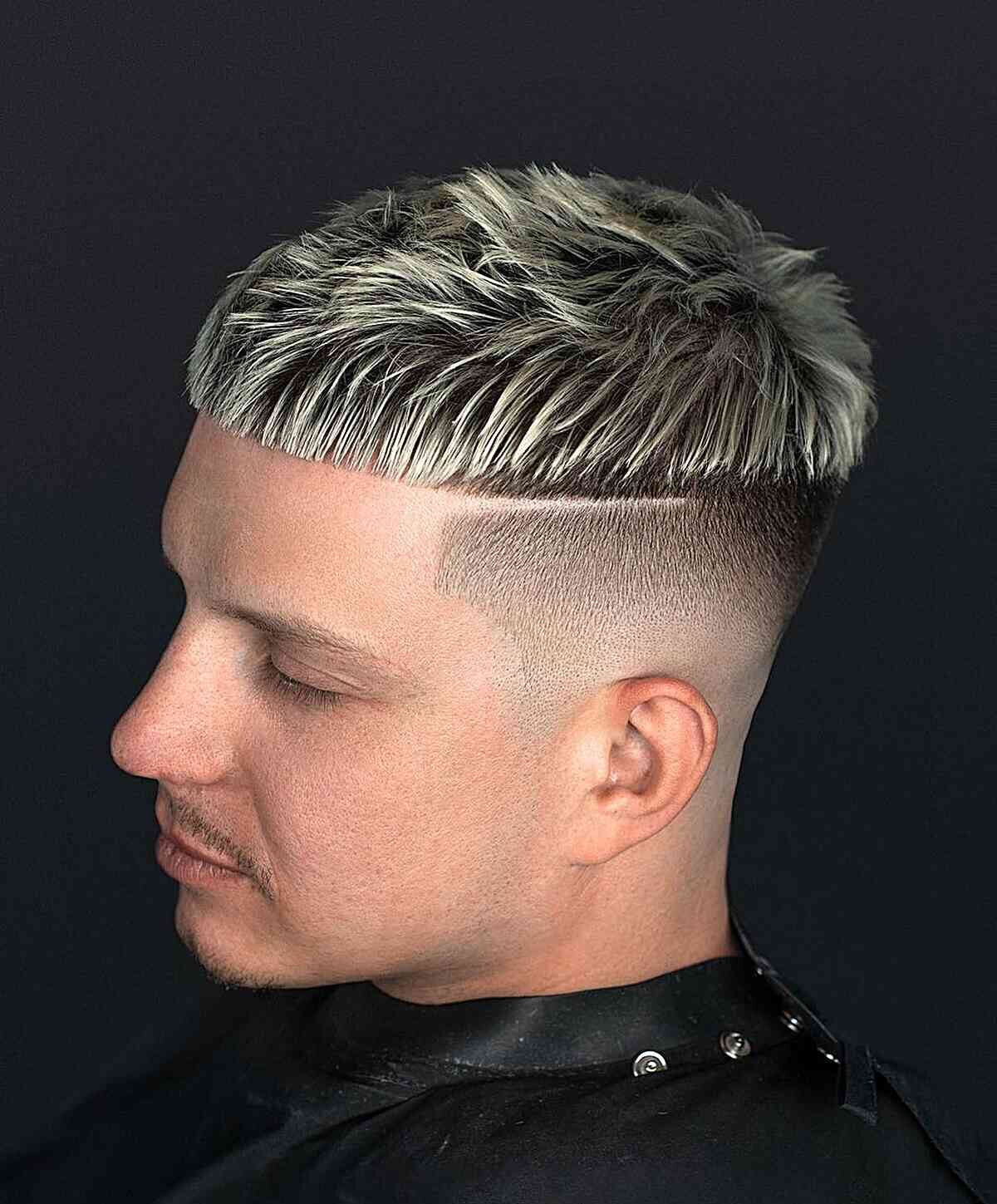 Blonde Highlights with a Sharp Line Design for Men with Thick Hair