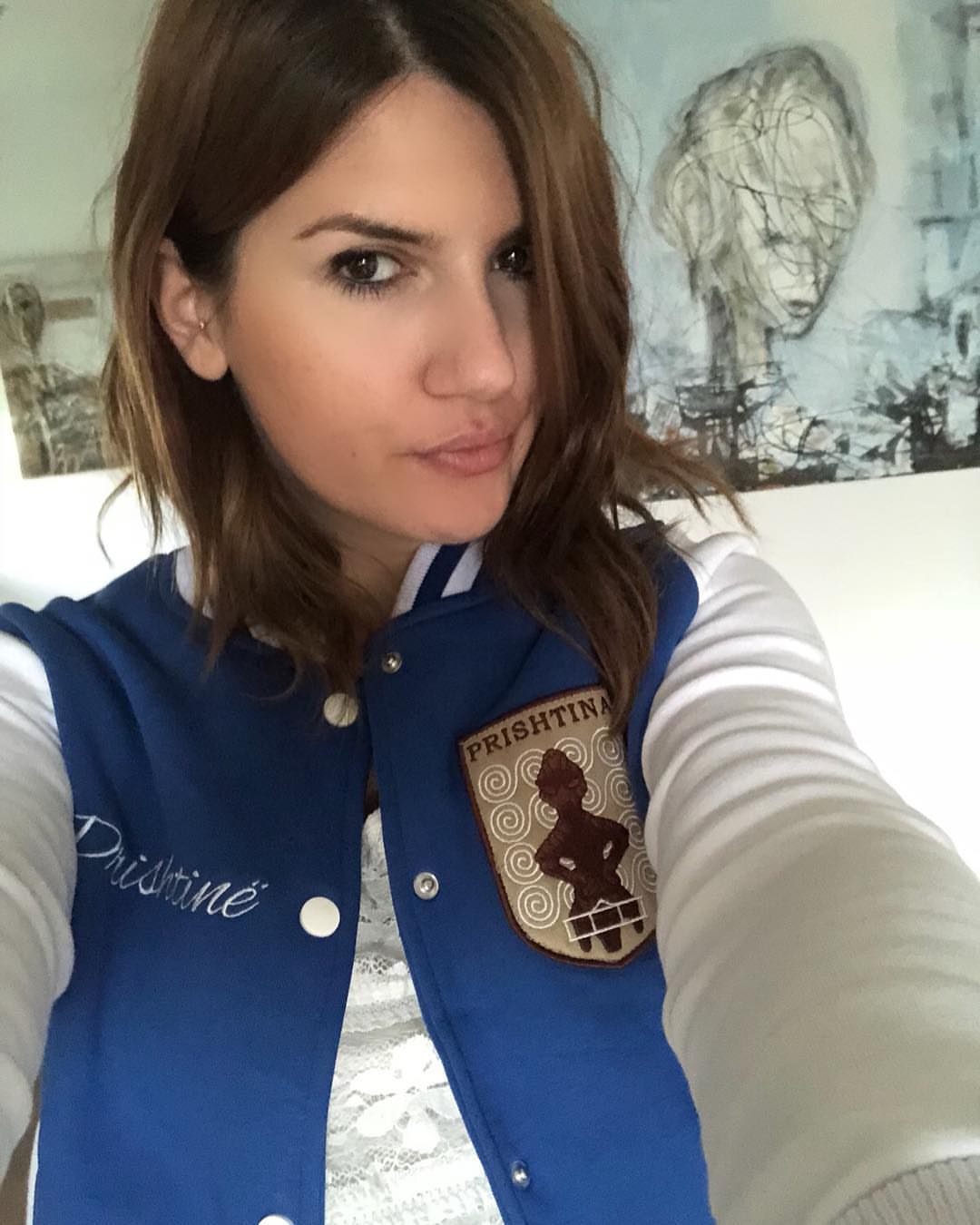 Blue Varsity Jacket With White Lace Top