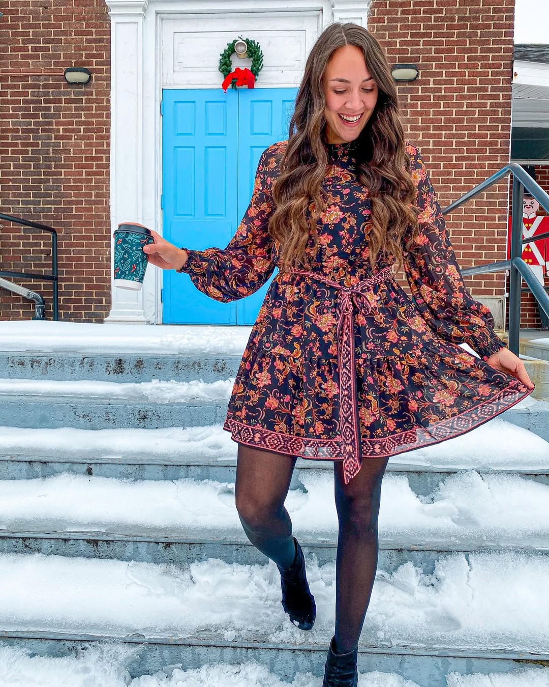 Embroidered Boho Dress With Black Tights