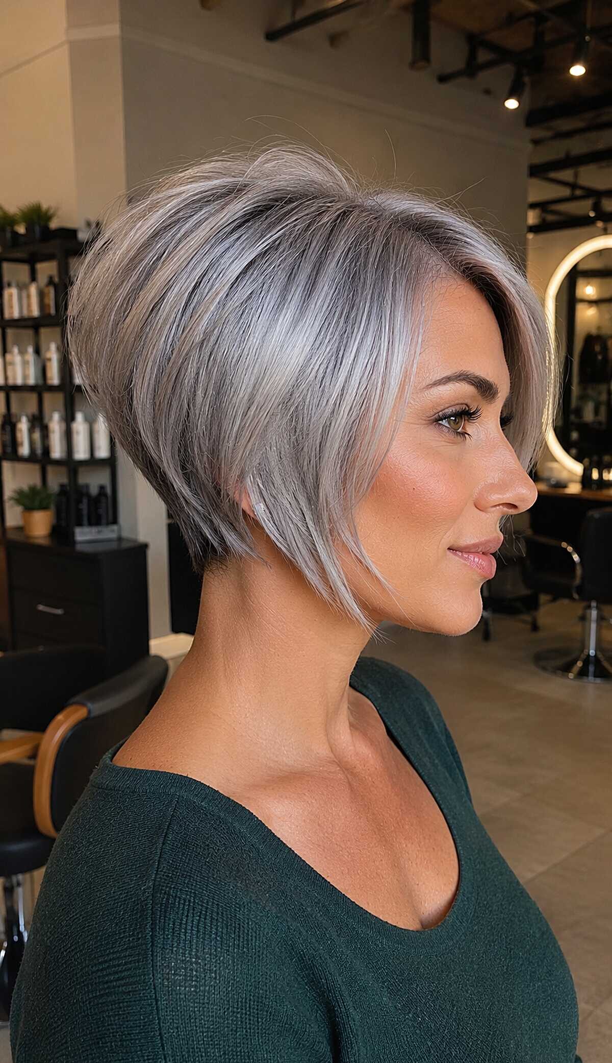 Cool steel gray graduated pixie bob with crown height