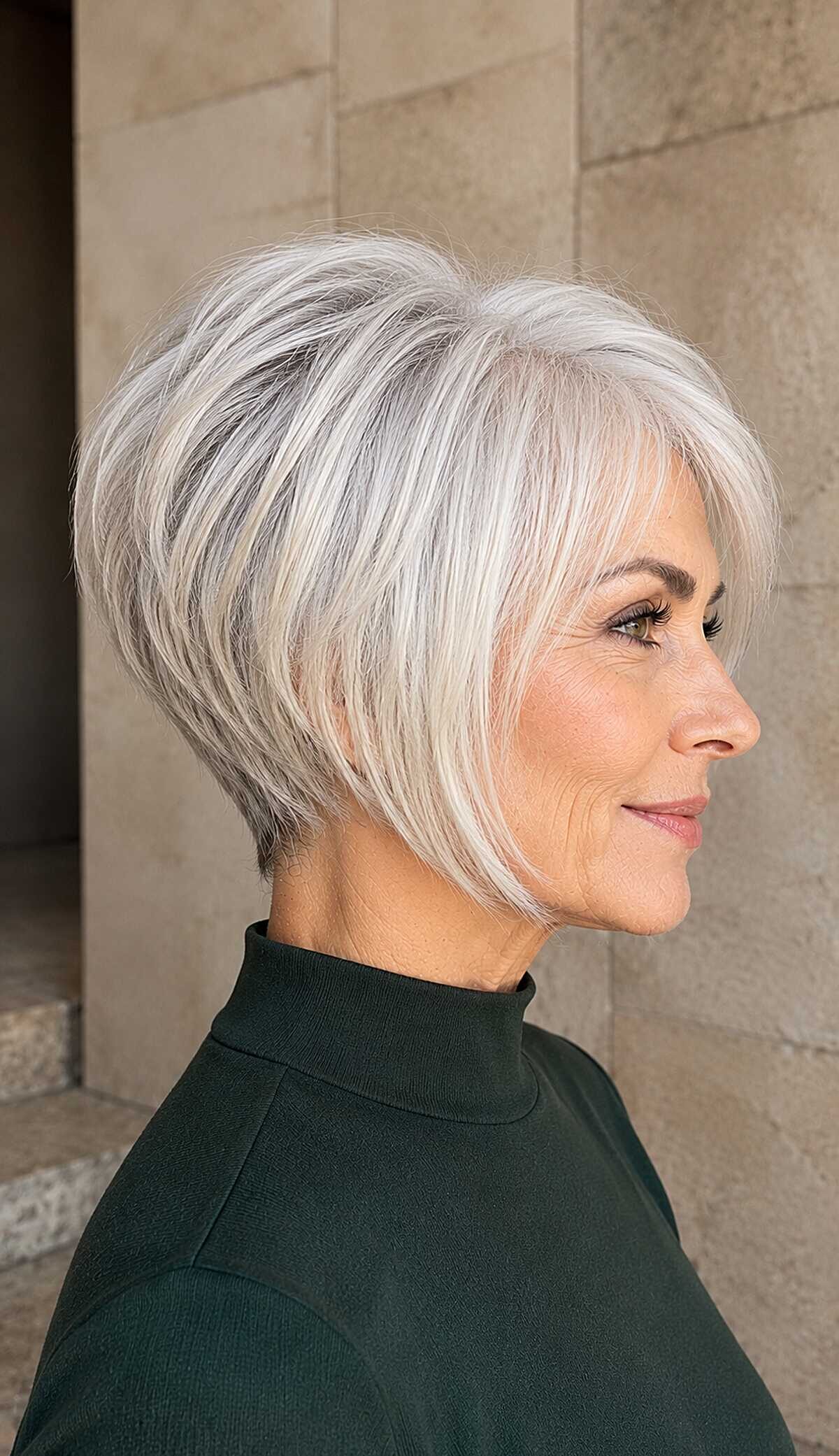 Icy platinum graduated pixie bob with crown volume