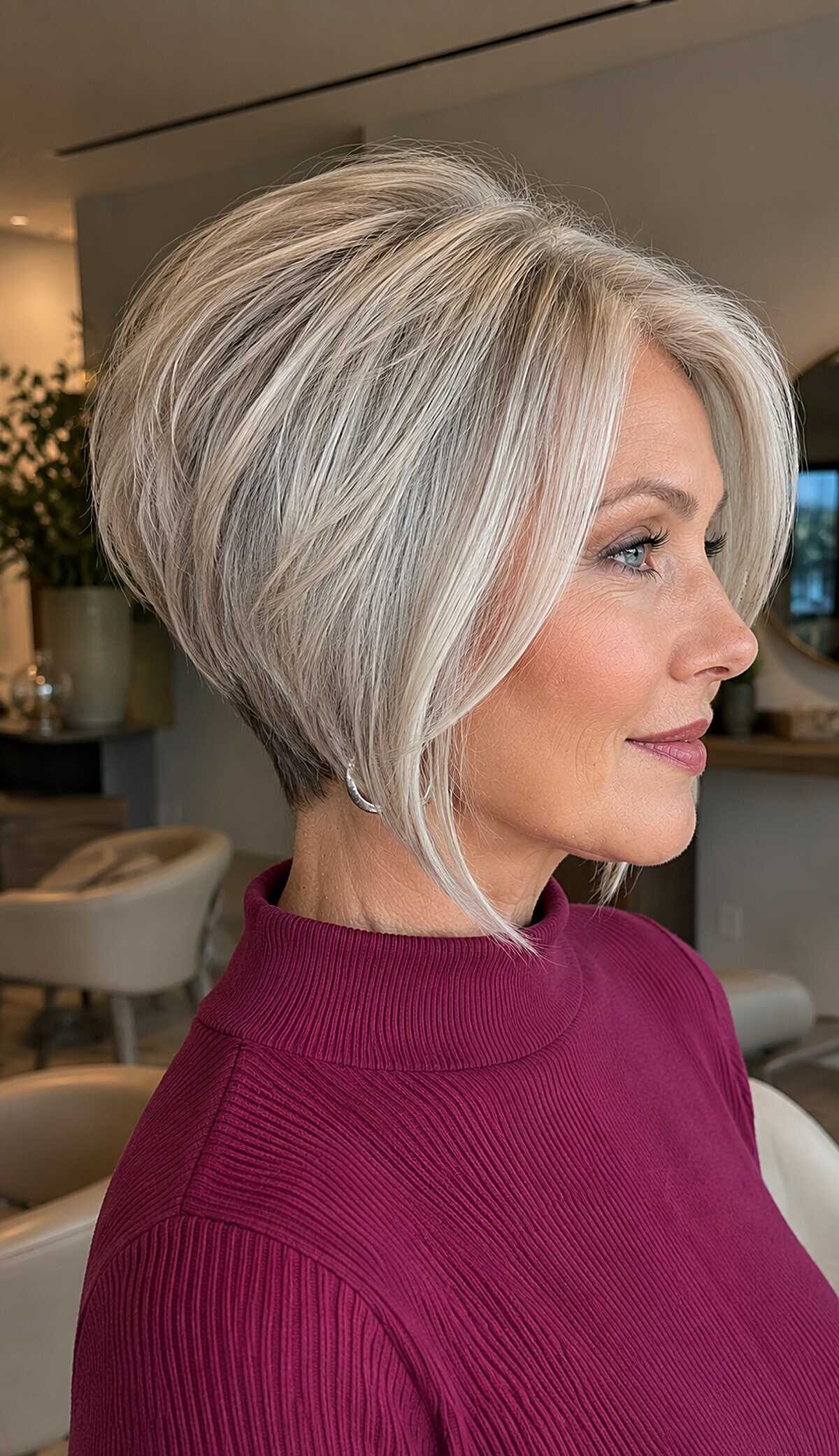 Precision graduated pixie bob in cool blonde tones