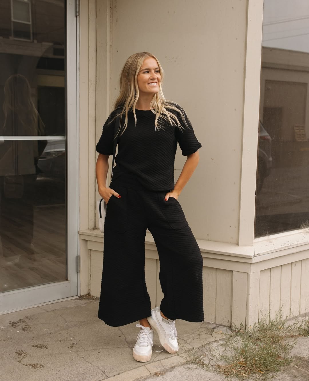 Casual Quilted Knit Set With Sneakers