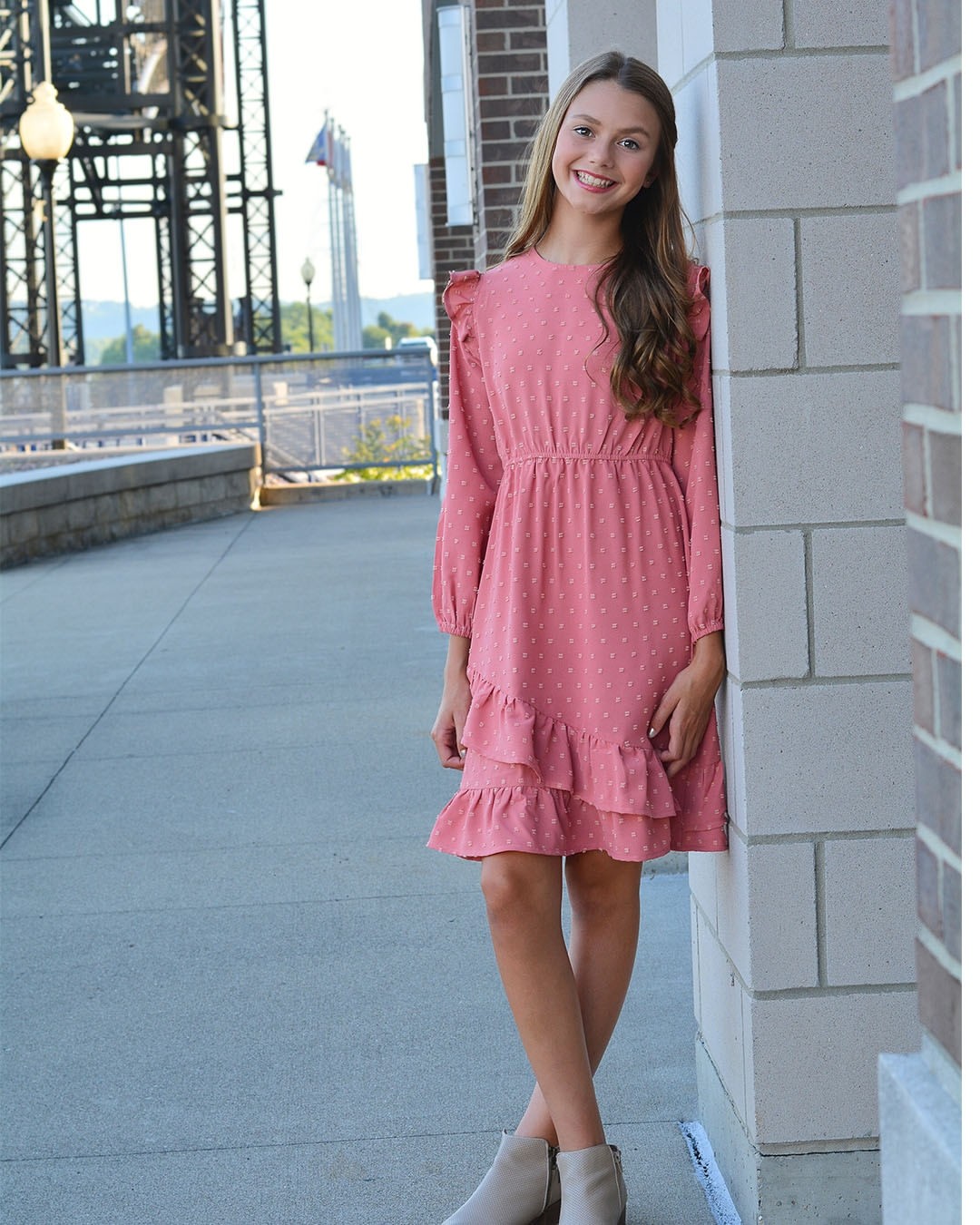 Girly Pink Swiss Dot Dress and Ankle Boots