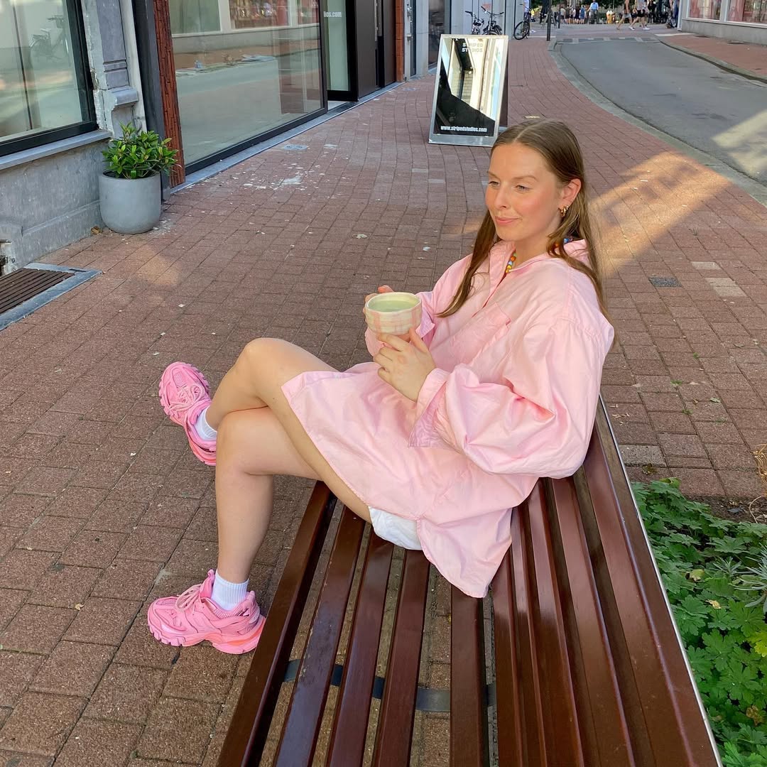 Oversized Pink Shirt Dress With Chunky Pink Sneakers