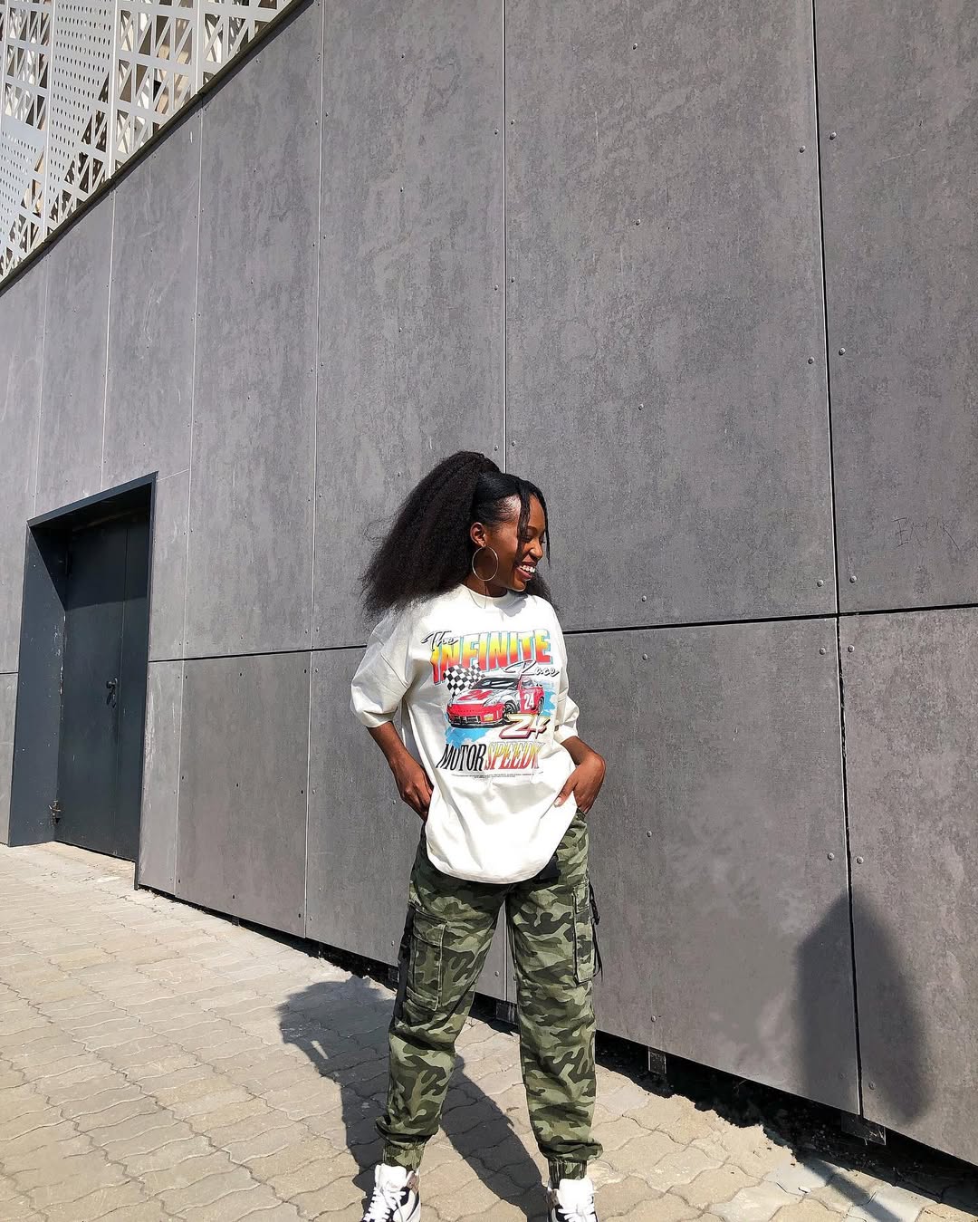 Graphic Tee and Camo Cargo Outfit