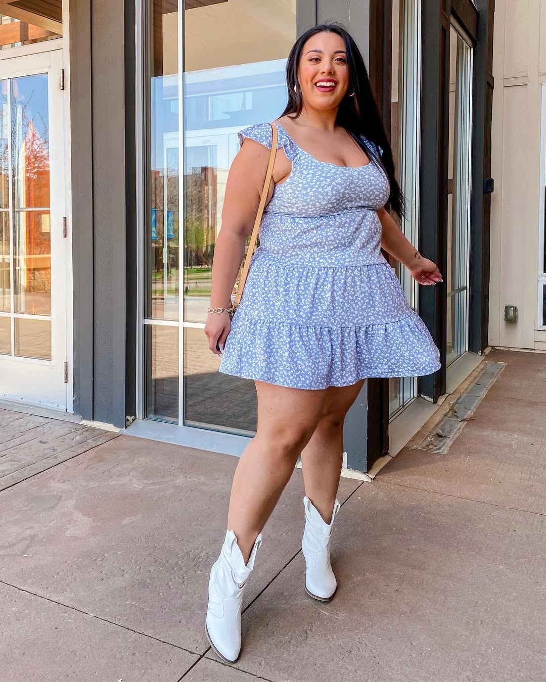 Floral Mini Dress With White Cowboy Boots