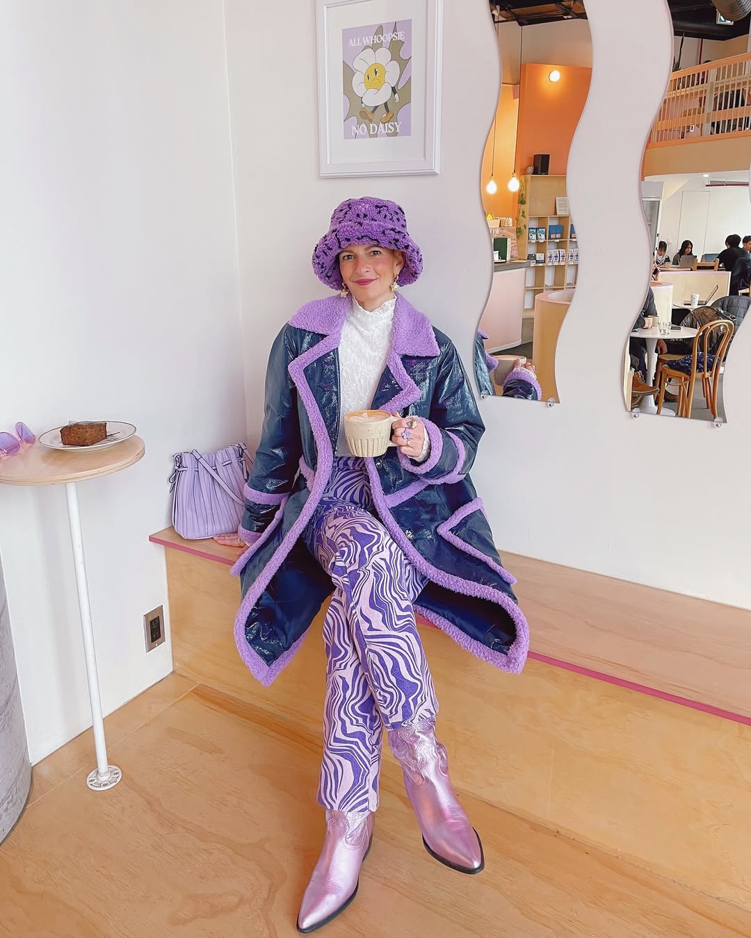 Purple Print Cowboy Boots With Matching Set