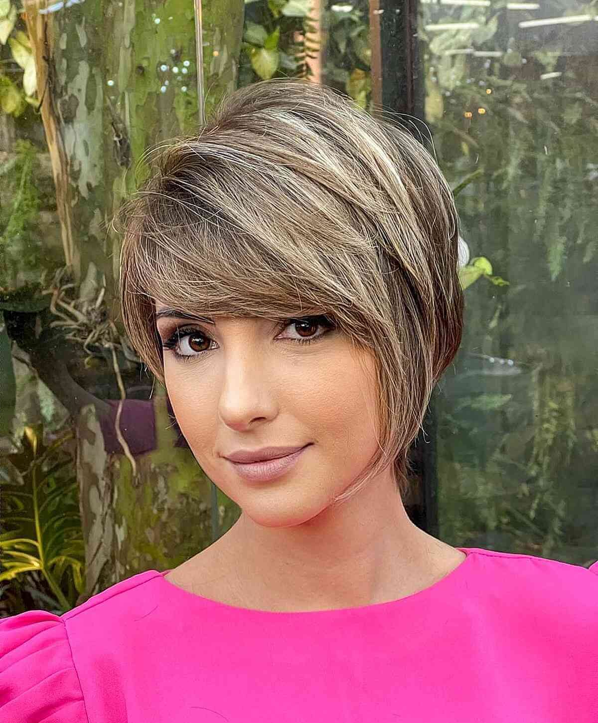 29 Short Hair Ideas with Side Bangs That Look Instantly Stylish Extra Long Pixie with Balayage and Side Bangs