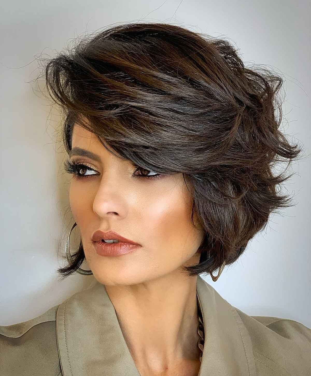 29 Short Hair Ideas with Side Bangs That Look Instantly Stylish Layered Cut with Bangs to the Side