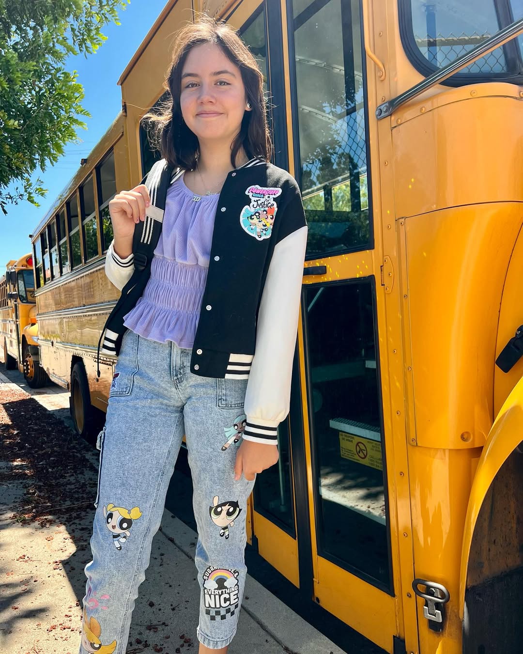 Powerpuff Girls Varsity Jacket And Cartoon Jeans Outfit