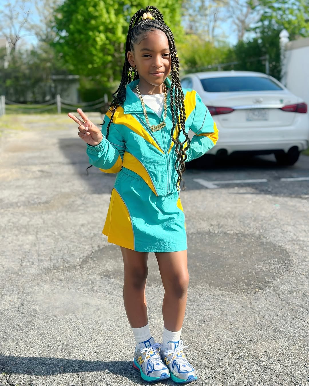 Retro Color Block Tracksuit Set For School