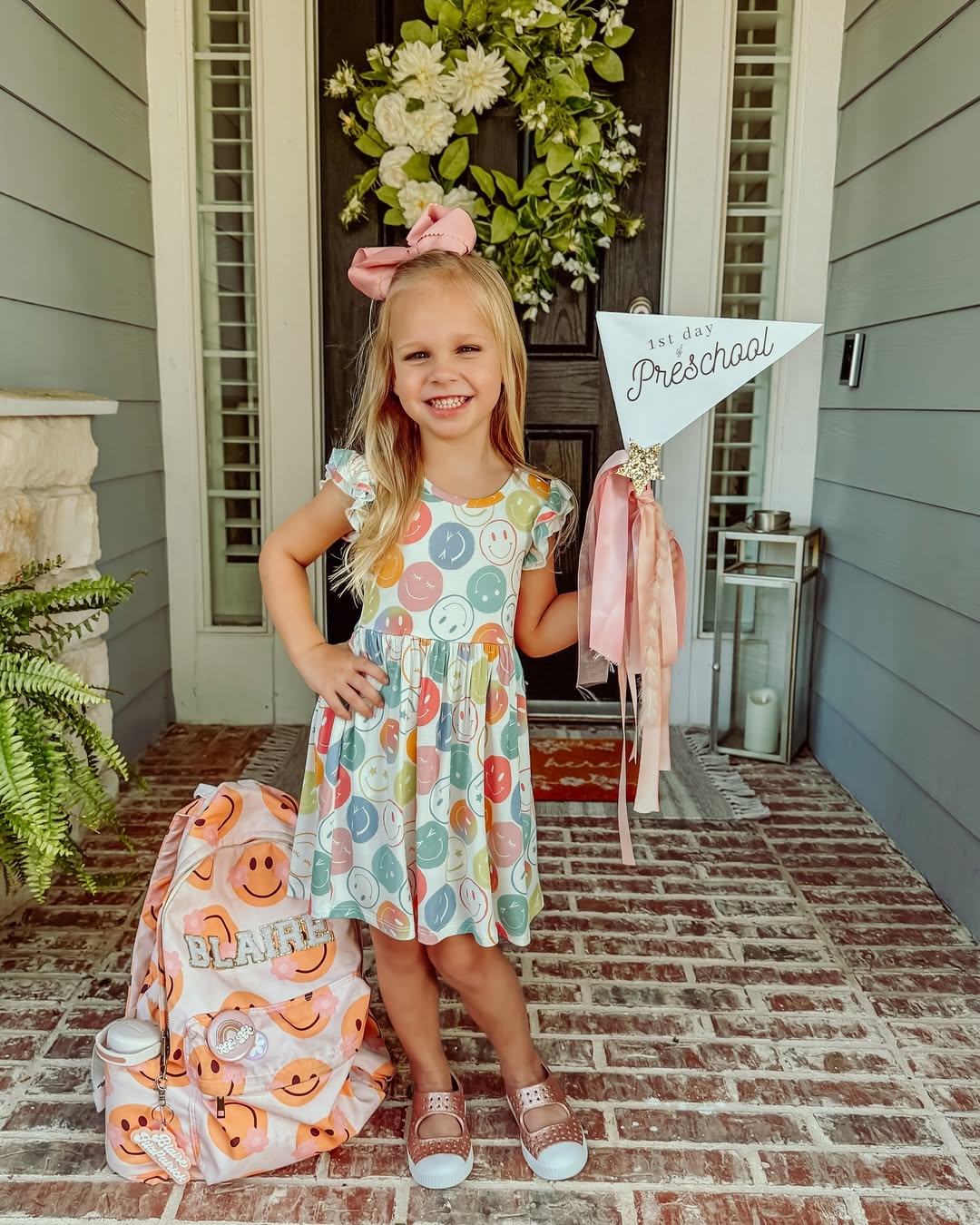 Smiley Face Dress And Rose Gold Shoes School Outfit