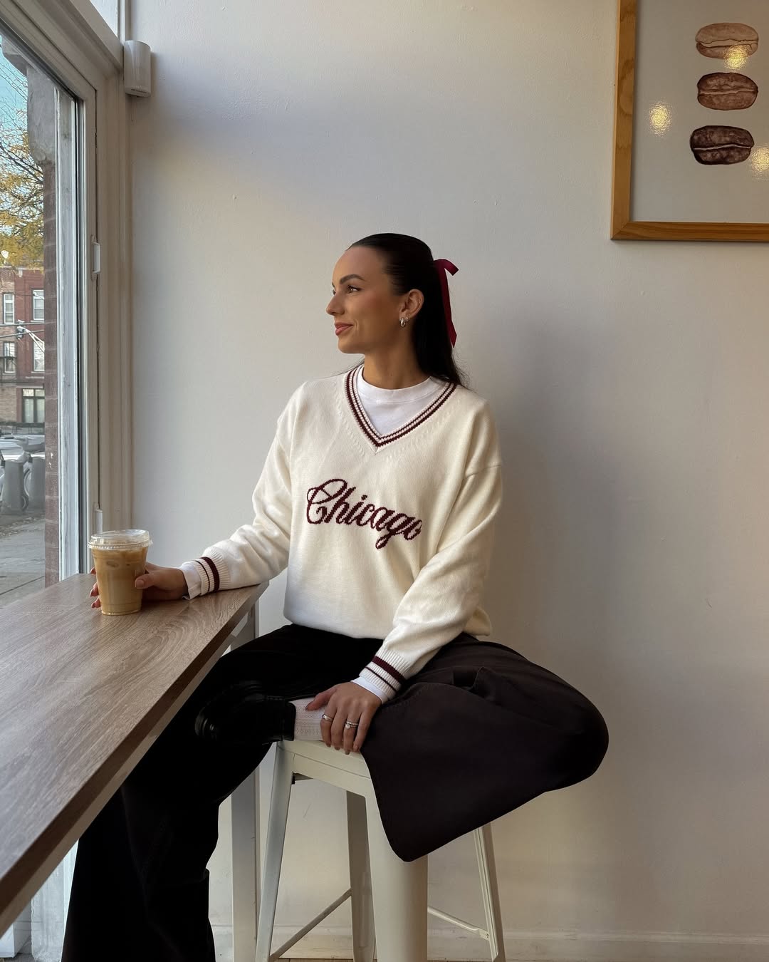 Cozy Collegiate V-Neck Sweater With Wide Leg Pants