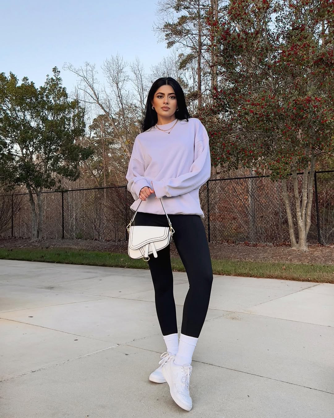 Lavender Sweatshirt And Black Legging Athleisure