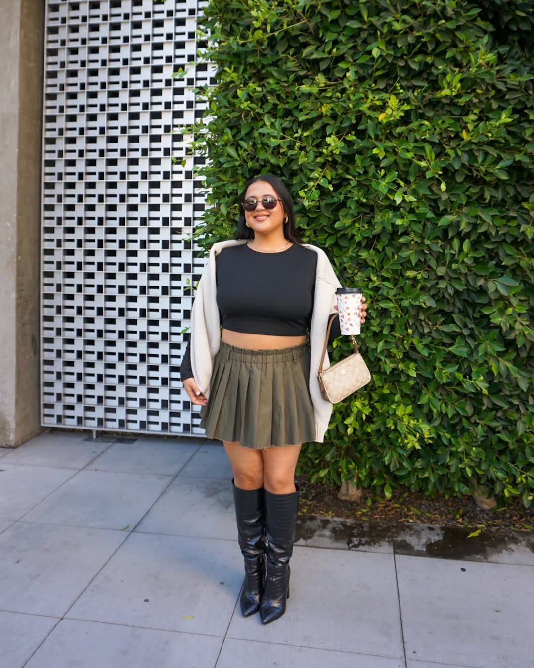 Off-White Cardigan Over Black Crop Top