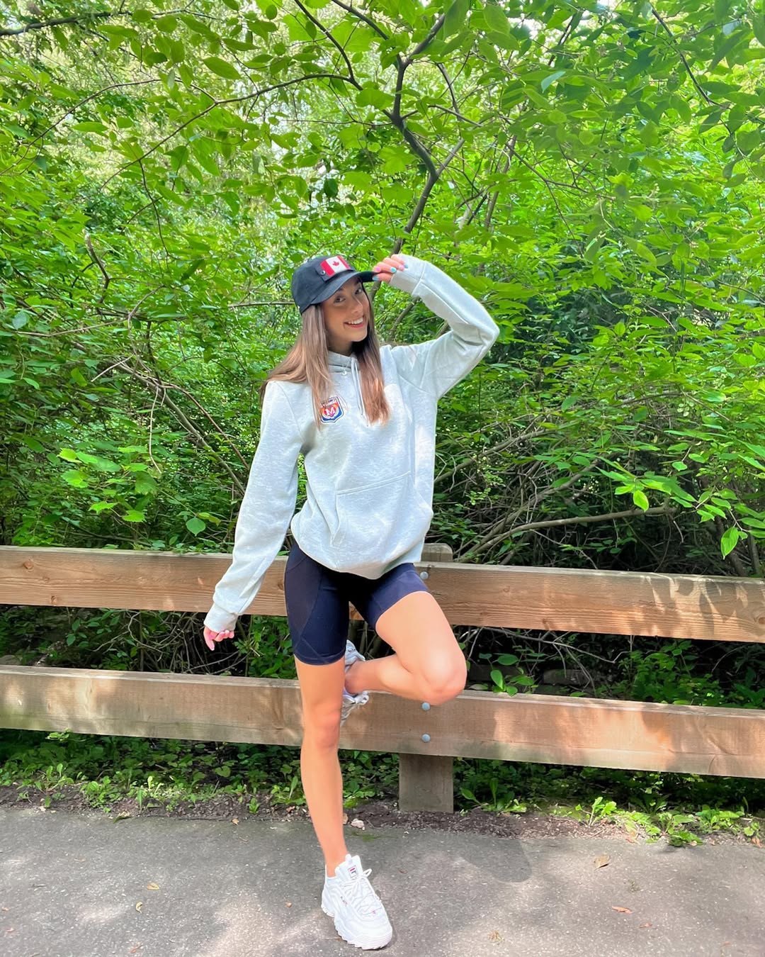 Casual Grey Hoodie With Biker Shorts Athleisure Look